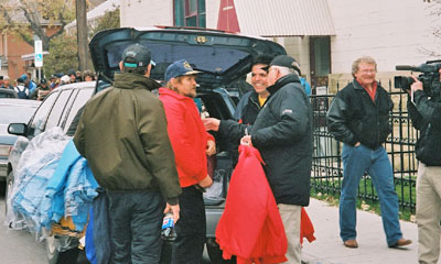 Members of Council #12419 distribute jackets to the homeless in Calgary.